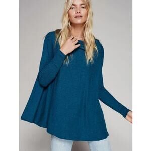 Free People Sweater Womens Small Lover Rib Thermal Teal Long Sleeve We The